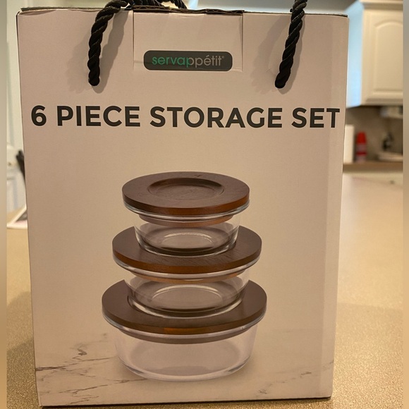 Brand new never used Servapetit 6pc storage set glass w/wood lid. Set of three. - Picture 1 of 5